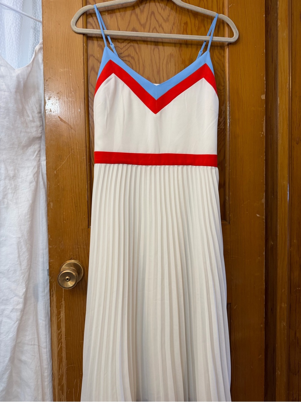 Banana Republic Colorblock Pleated Midi Dress 4 Red White Blue